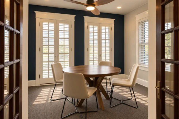 Elegant Navy Dining Room with French Doors